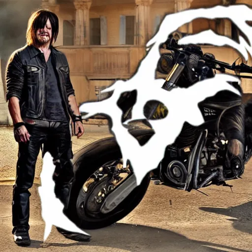 Image similar to Norman reedus As Ghostrider hyper realistic 4K quality