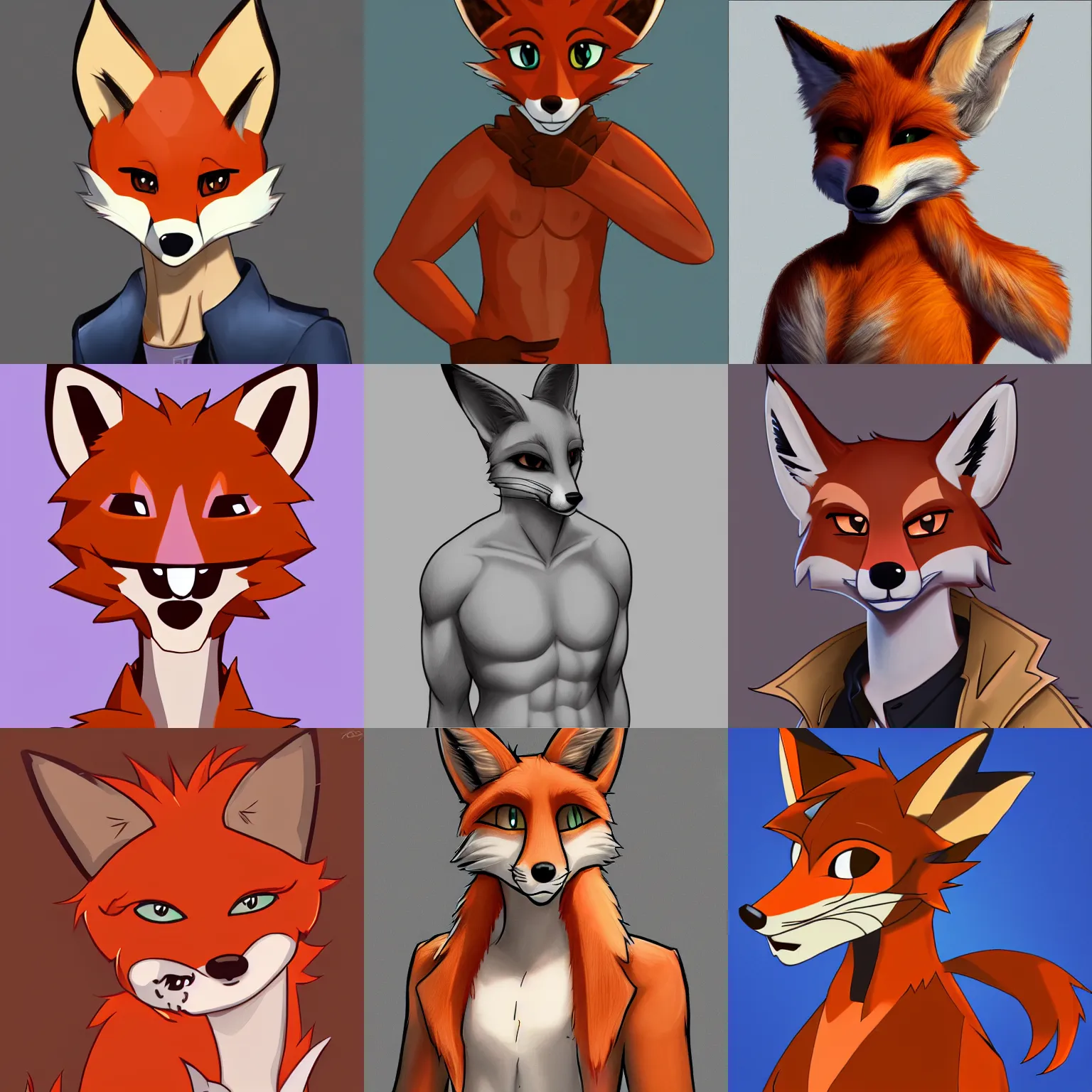 Prompt: extremely detailed FurAffinity art of a handsome cute cartoon male anthro fox character with styled hair, 4k, award winning, trending on FurAffinity