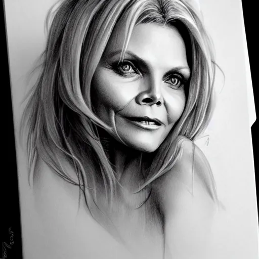 Image similar to amazing lifelike award winning pencil illustration of Michelle pfeiffer trending on art station artgerm Greg rutkowski cinematic