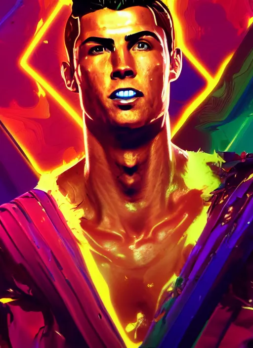 Prompt: glowwave portrait of cristiano ronaldo from borderlands 3, au naturel, hyper detailed, digital art, trending in artstation, cinematic lighting, studio quality, smooth render, unreal engine 5 rendered, octane rendered, art style by klimt and nixeu and ian sprigger and wlop and krenz cushart.