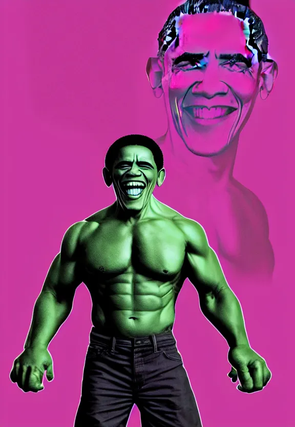 Prompt: Obama Hulk by Beeple with almost no Andy Warhol influence