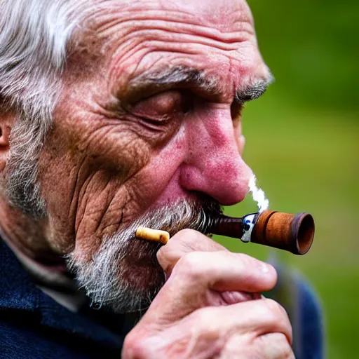 Prompt: close-up of a sad tired old man smoking a pipe, XF IQ4, 150MP, 50mm, f/1.4, ISO 200, 1/160s, natural light, Adobe Photoshop, Adobe Lightroom, DxO Photolab, Corel PaintShop Pro, rule of thirds, symmetrical balance, depth layering, polarizing filter, Sense of Depth, AI enhanced