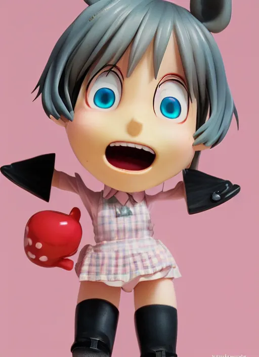Prompt: a hyperrealistic oil panting of a looney kawaii vocaloid figurine caricature with a big dumb goofy grin, rosy cheeks with freckles, and pretty sparkling anime eyes featured on Wallace and Gromit by norman rockwell
