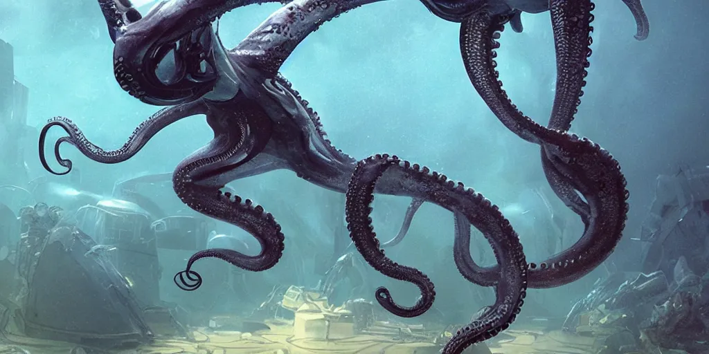 Image similar to photo of cyberoctopus species mutated xenomorph aquatic life cyber award winning photo