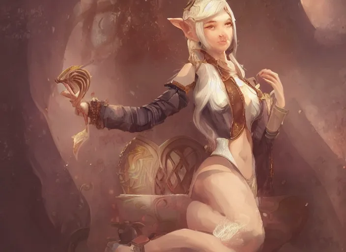 Image similar to a female bard with fox ears standing in a fantasy inn, d & d, official art, by charlie bowater, realistic expressive oil painting, cgsociety, anime style, masterpiece, trending on artstation, attractive and detailed face.