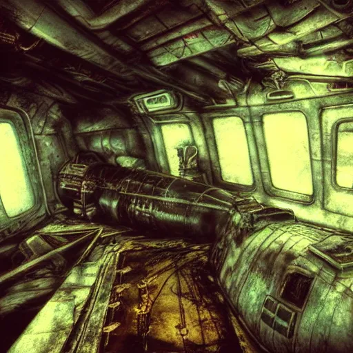 Image similar to shipwrecked soviet submarine interior, polaroid, cinematic Eastman 5384 film, dark fantasy, intricate, smooth, artstation