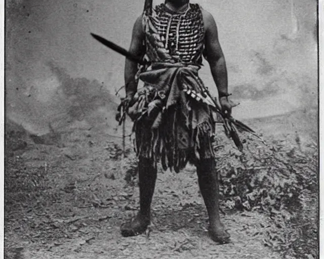 Prompt: old antique photo of an apache warrior