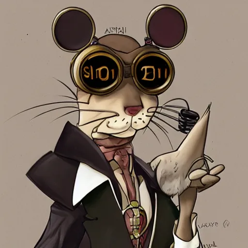Image similar to a rat with steampunk googles, by don bluth