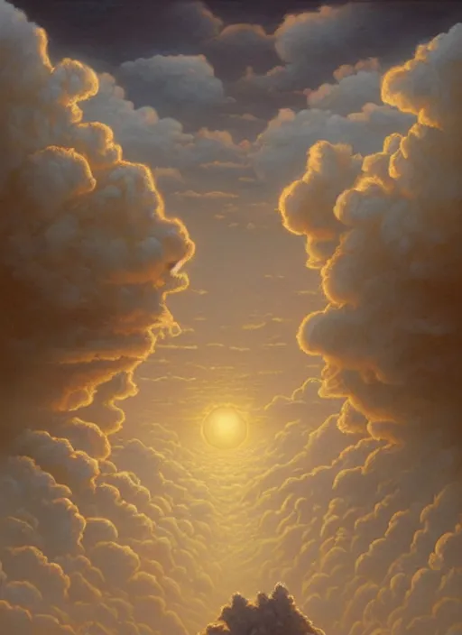 Prompt: faces of old indigenous people embedded made of clouds in the sky, art by christophe vacher