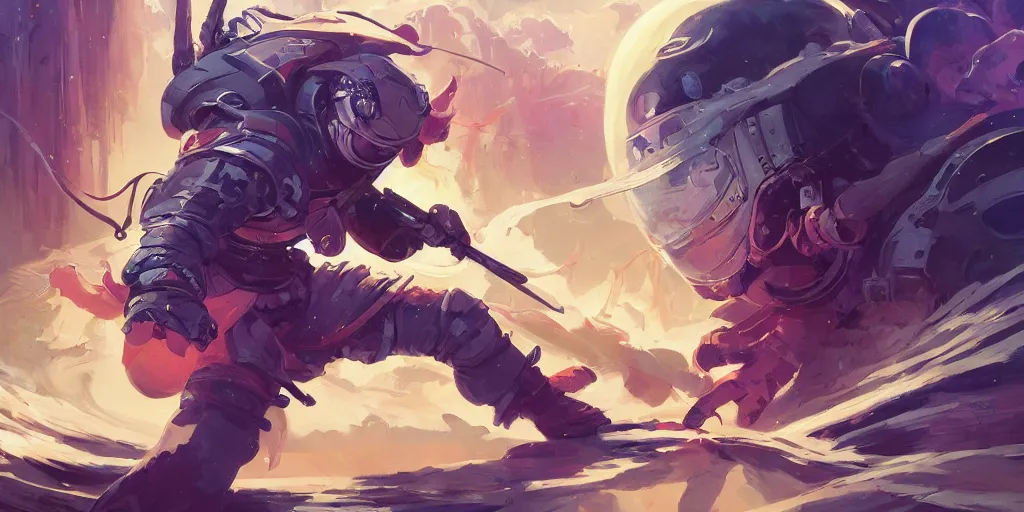 Image similar to space ninja, tooth wu, dan mumford, beeple, wlop, rossdraws, james jean, marc simonetti, artstation, giuseppe dangelico pino and michael garmash and rob rey and greg manchess and huang guangjian and makoto shinkai