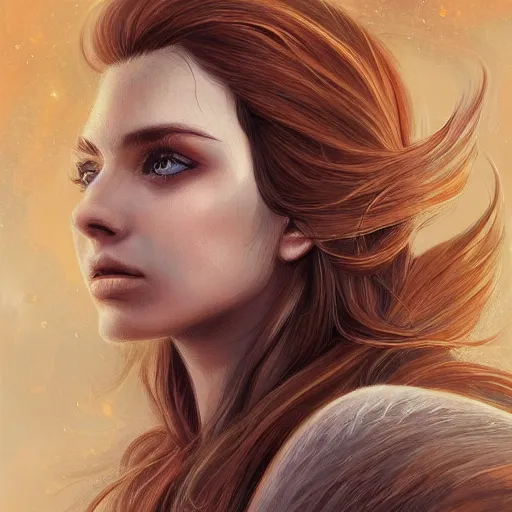 Image similar to A portrait of an attractive young female earth angel, beautiful long brown hair, rock elements, intricate, highly detailed, elegant, digital painting, trending on artstation