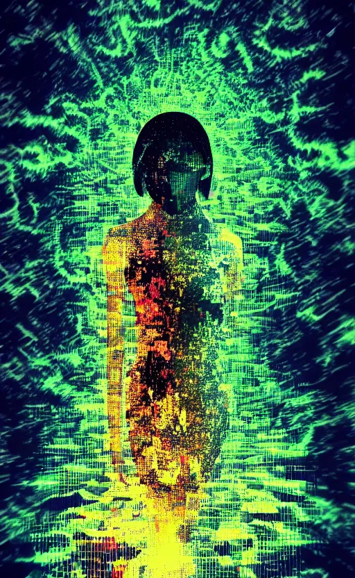 Prompt: image of how to be perfect at everything, title, abstract glitch glitchy liminal, datamosh photomosh, dark, pit queen, lo fidelity, dystopic