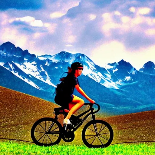 Image similar to horse bicycle!!!, cycling!!, anthropomorphic!!!, mountains, award winning photo,