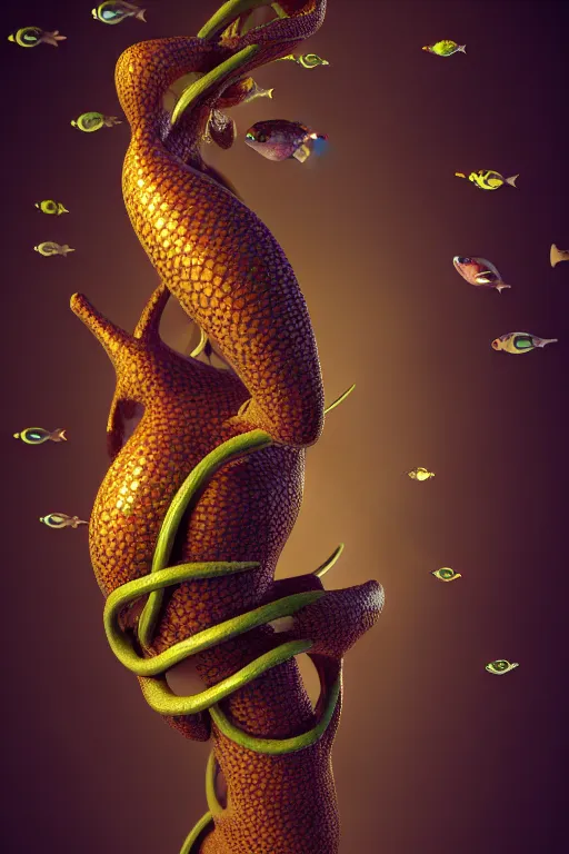 Prompt: a sculpture of fish ocean intertwined, diode lighting, a lovely cornucopia of flowers and human body parts, body parts, independent heart shaped, highly detailed, octane render, cinematic, shock, sharp focus, ball, an independent psycho, clean, studio lighting