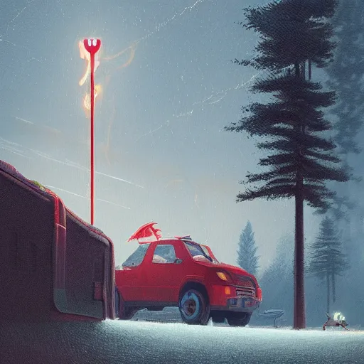 Prompt: thor the god of thunder landing on the ground simon stalenhag