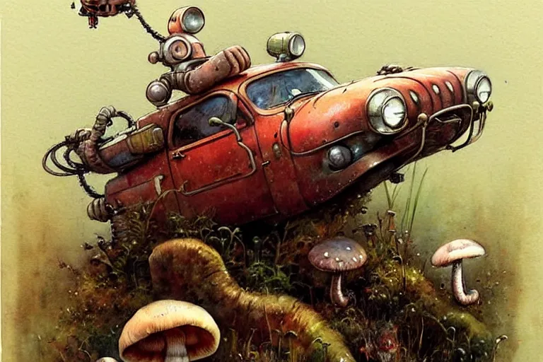 Prompt: adventurer ( ( ( ( ( 1 9 5 0 s retro future robot mouse amphibious vehical home. muted colors. mushrooms ) ) ) ) ) by jean baptiste monge!!!!!!!!!!!!!!!!!!!!!!!!! chrome red