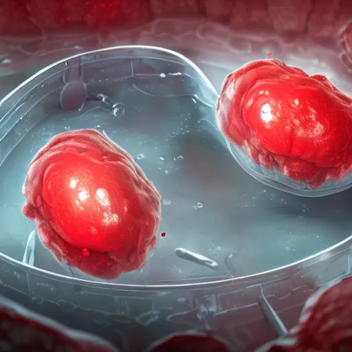 Prompt: a human leukocyte steamed dish phagocytosing red blood cells, highly detailed, digital painting, artstation, concept art, movie still, smooth, sharp focus uhd 8 k, cell cover style