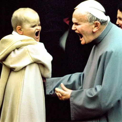 Prompt: john paul ii screaming at child