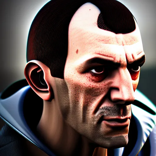 Image similar to photograph portrait of Niko Bellic, sigma 85mm f/1.4, 4k, depth of field, high resolution, 4k, 8k, hd, full color