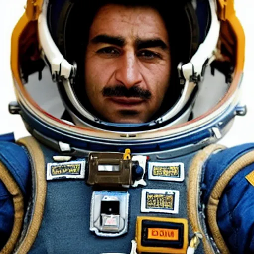 Image similar to close - up of a kurdish astronaut in a movie directed by christopher nolan, movie still frame, promotional image, imax 7 0 mm footage