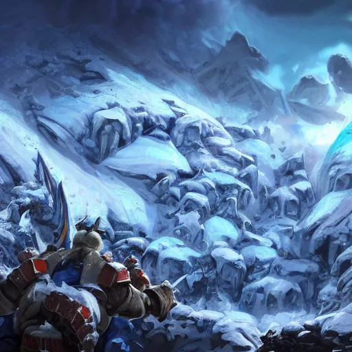 Prompt: snow army war, blue glacier volcano eruption, blue glacier volcano eruption, blue liquid and snow, snow army war, war armies under the mountain, ice cold blue theme, bright masterpiece artstation. 8 k, sharp high quality artwork in style of jose daniel cabrera pena and greg rutkowski, concept art by tooth wu, blizzard warcraft artwork, hearthstone card game artwork