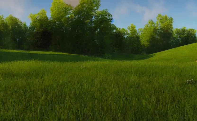 Prompt: beautiful green meadow, in the style of anessa silzer on artstation and salva gomez on artstation, 4 k,