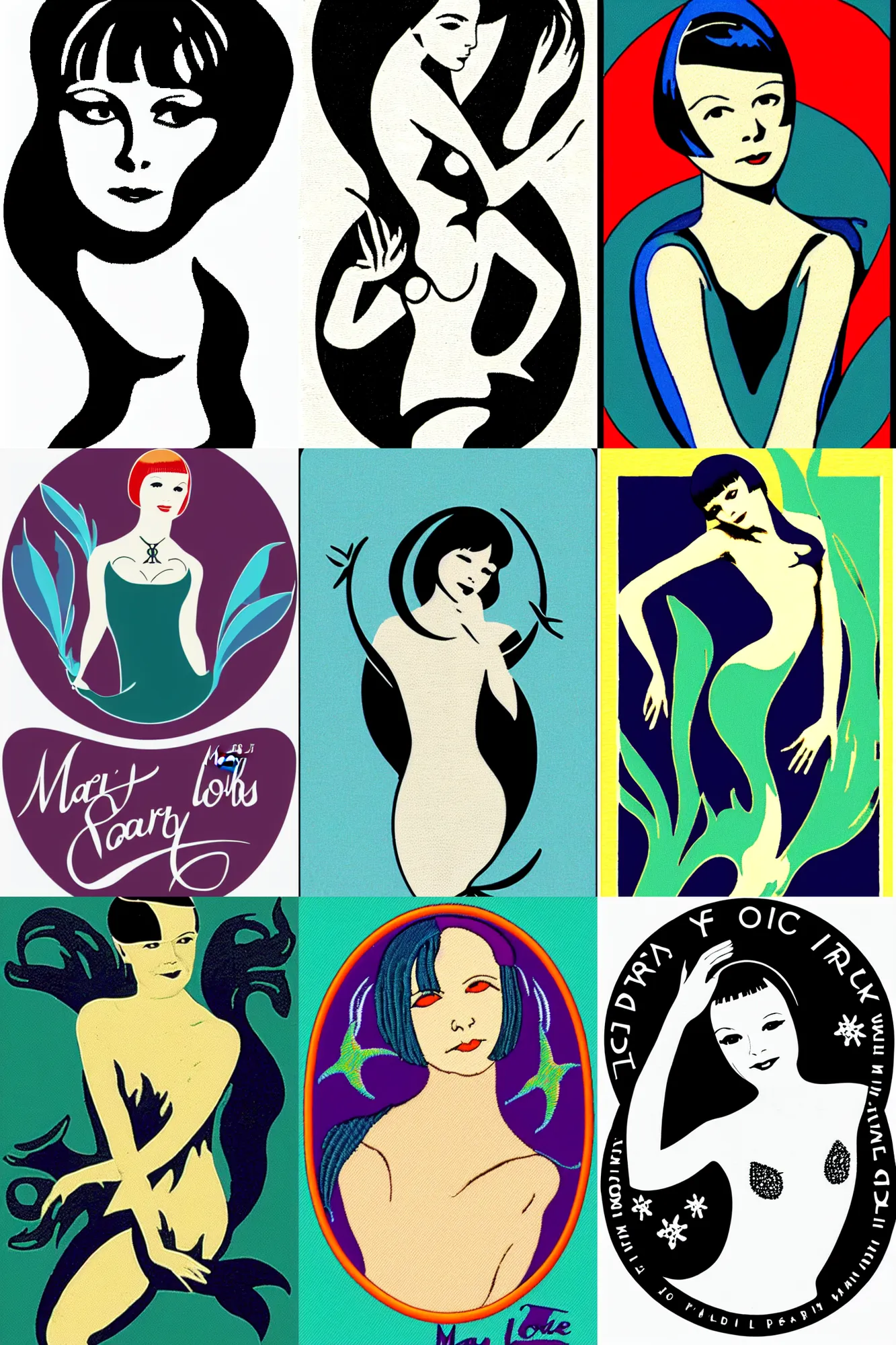 Prompt: vector patch logo of mary louise brooks as a mermaid