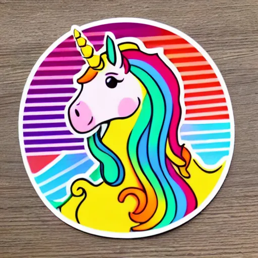 Prompt: sticker. a beautiful unicorn vomits a rainbow