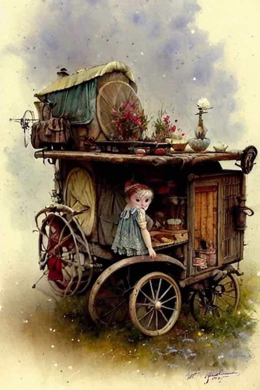 Image similar to (((((1950s fairy tale gypsy wagon . muted colors.))))) by Jean-Baptiste Monge !!!!!!!!!!!!!!!!!!!!!!!!!!!