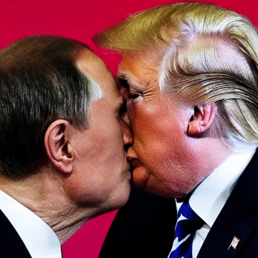 Prompt: vladimir putin and donald trump kissing