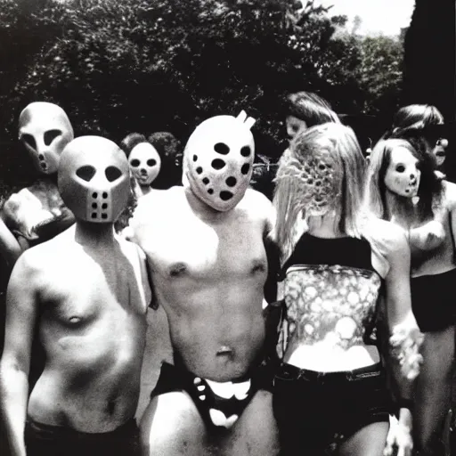 Image similar to Jason Voorhees 60's pool party Polaroid