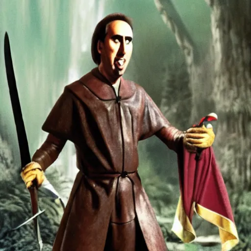 Image similar to nic cage in the sword in the stone, disney,