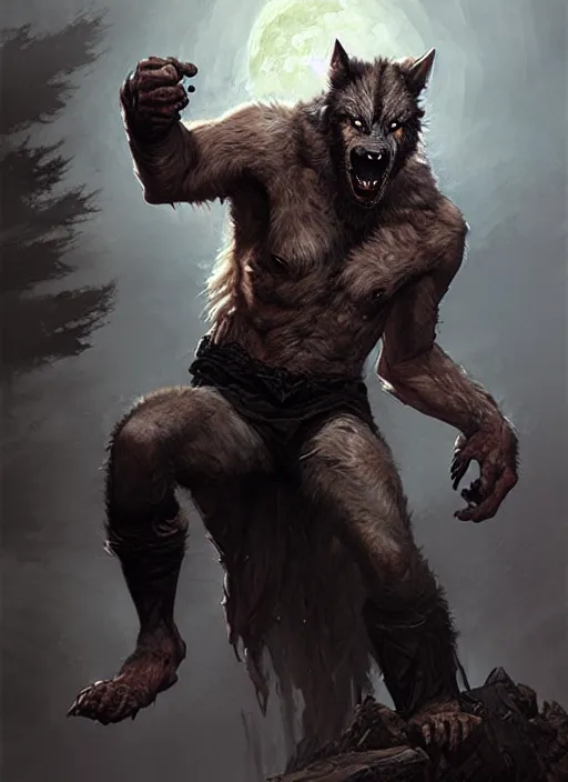 Image similar to rugged werewolf, dnd, fantasy oil _ painting _ unreal _ 5 _ daz. _ rpg _ extremely _ detailed _ artgerm _ greg rutkowski