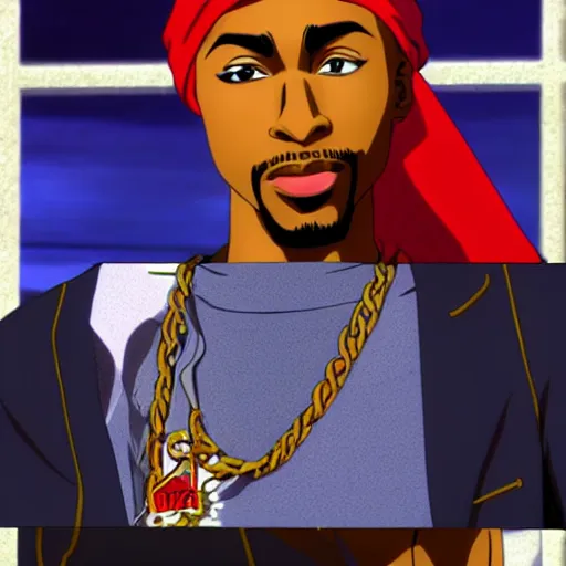 Image similar to Tupac Shakur, screenshot from a 2012s anime