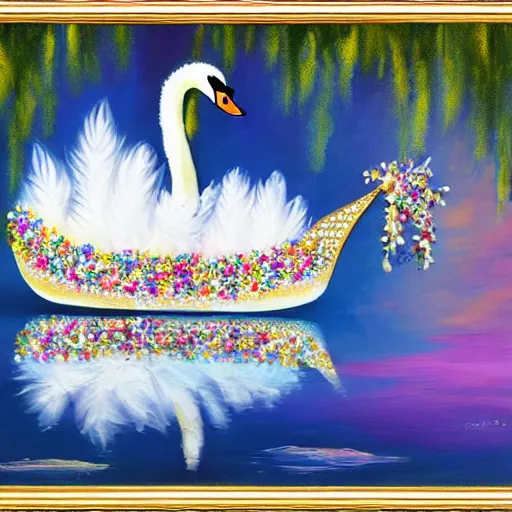 Image similar to Fantasy Swan Boat adorned in Diamonds and Flowers DayDream Painting