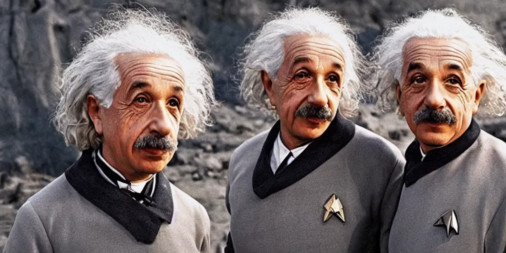 Image similar to Young Albert Einstein and Old Albert Einstein in the new Star Trek movie