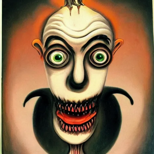 Prompt: a gothic surrealism painting of a melting face by dr seuss, | demonic | horror themed