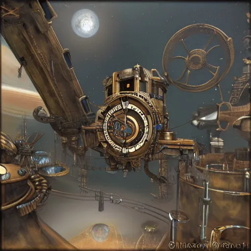 Prompt: clockwork city in space, steam punk, 3 d, detailed, rustic, cubism