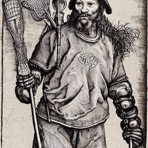 Image similar to lacrosse player, highly detailed, 8k, intricate, Albrecht Durer style H 1920