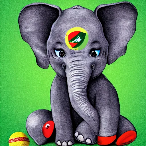 Prompt: baby elephant wearing south africa cricket team hat, digital illustration, south african cricket team