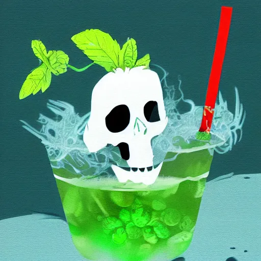 Prompt: a ghost pirate dinking a mojito on a tropical island, digital art, sharp focus, concept art - n 4