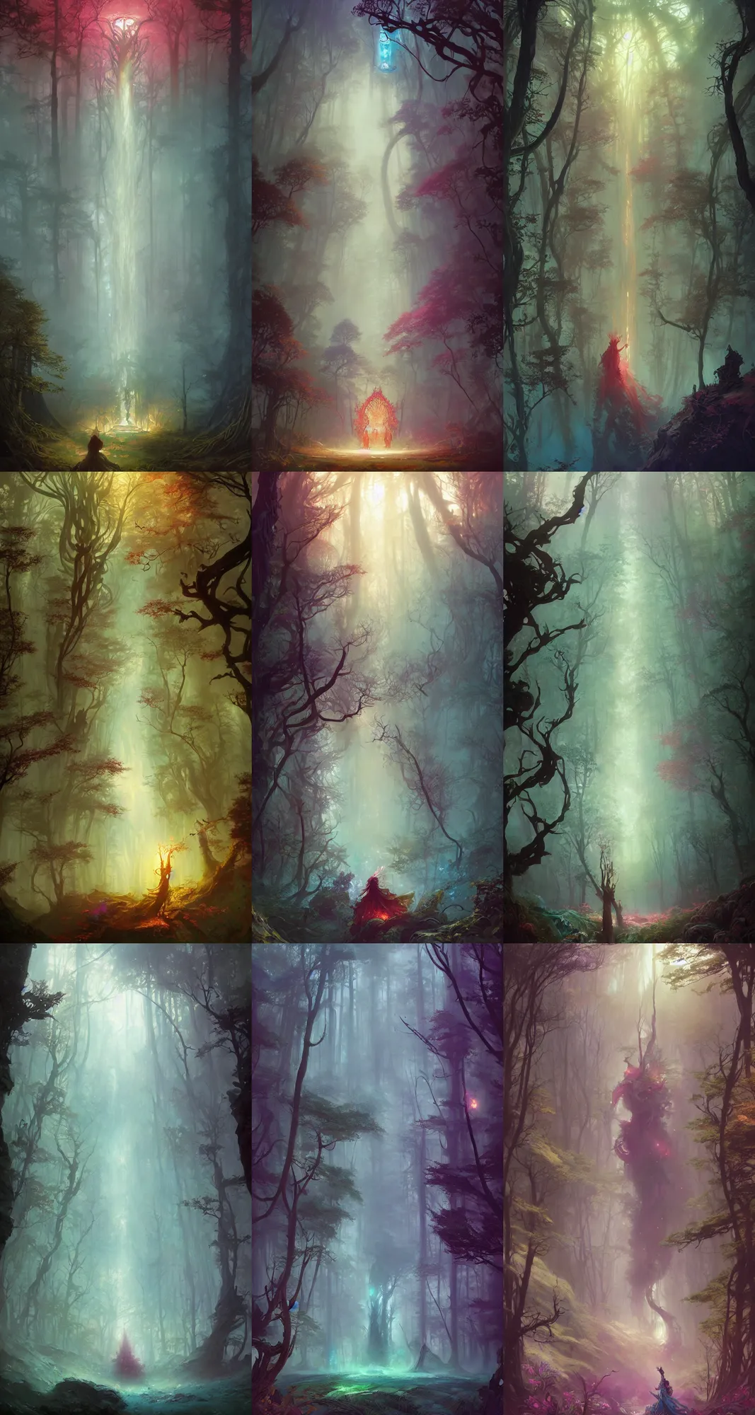 Prompt: mystical forest, fantasy, art by finnian macmanus, ross tran, peter mohrbacher, reza afshar, ivan aivazovsky, marc simonetti, victo ngai, alphonse mucha