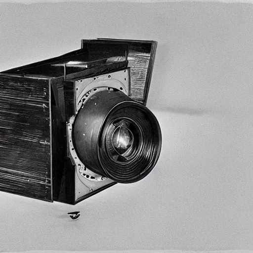 Prompt: The half millenary Halcon spacecraft, half a spacecraft, half vintage photographic camera