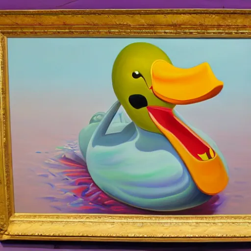 Prompt: a duck on the prowl oil painting kenny scharf