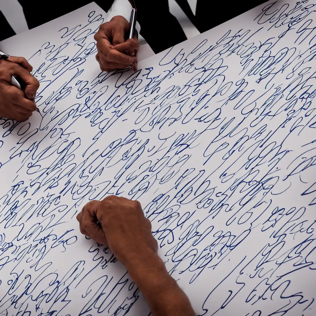 Prompt: Hands of men, women and animals writing on a sheet of paper, seen from above, corporate portrait, sigman 85mm, f 1/4