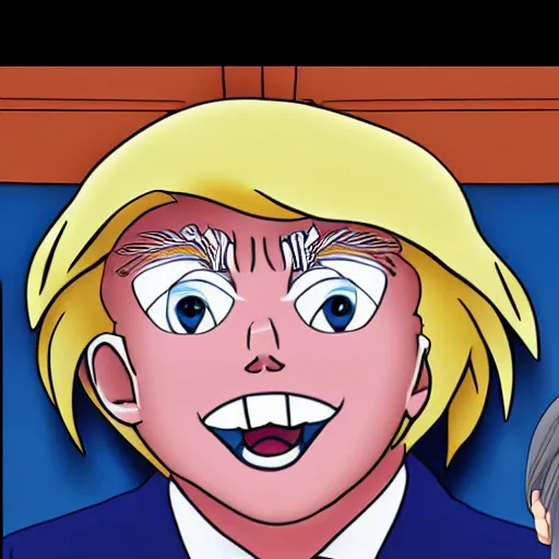 Image similar to Donald Trump eating his anime 2D girlfriend