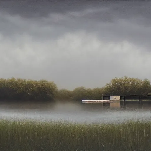 Image similar to boathouse by lee madgwick concept art oil