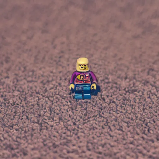 Image similar to macro photography of a minifigure walking on the carpet, 3 5 mm