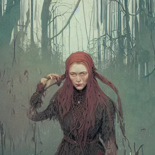 Prompt: a detailed portrait of a swamp witch, by victo ngai and greg rutkowski, digital art, realistic painting, high quality, very detailed, fantasy, dnd, character design, trending on artstation