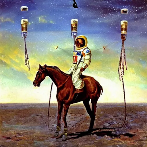 Prompt: a horse rides an astronaut, by dali